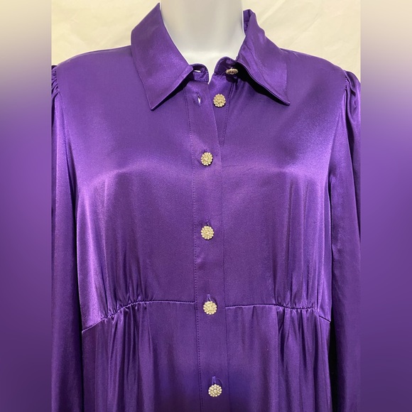 Zara Purple Satin Effect Jewel Buttoned Mini Dress Size L - Picture 9 of 12